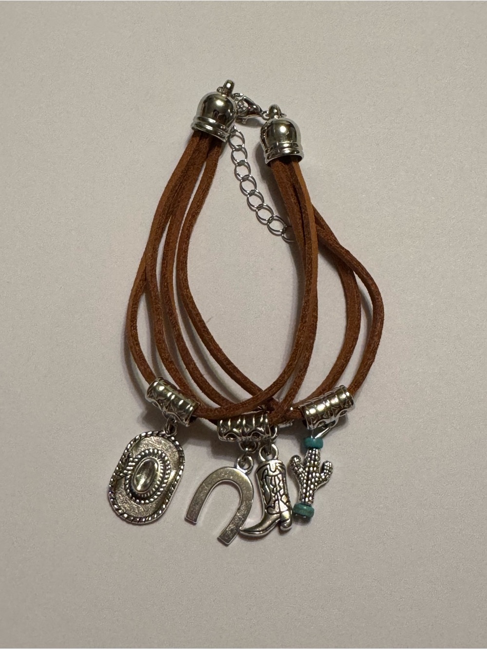 Country Western Cowgirl Multi Strand Charm Bracelet Horseshoe Cactus